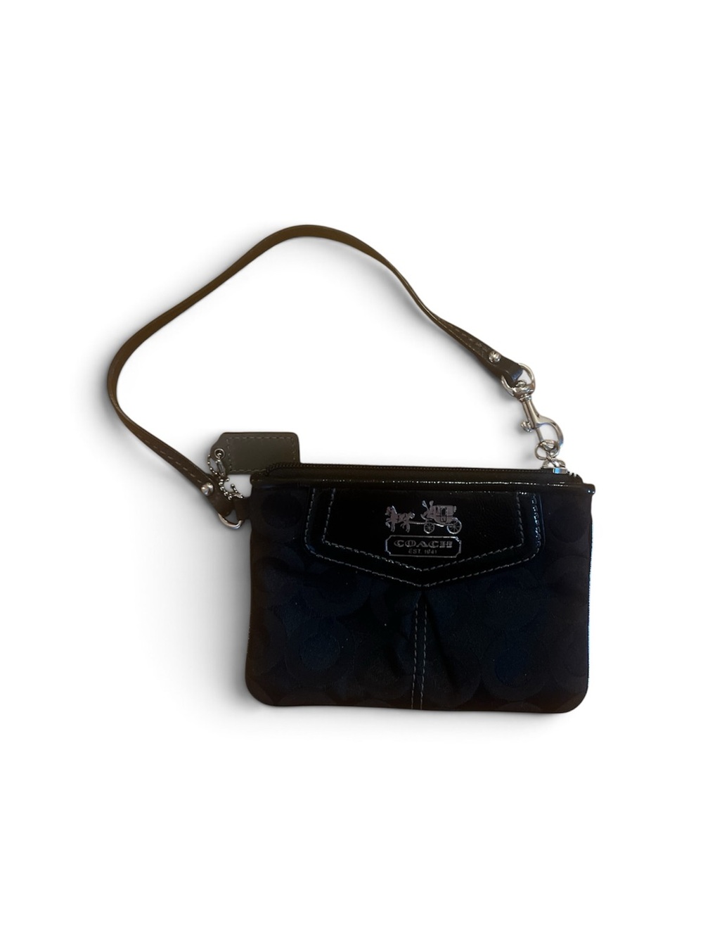 Coach Black Signature Wristlet with Leather Strap